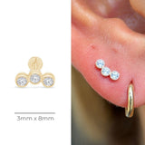 Yellow Gold Triple Gemstone Milgrain Flat Back Earring