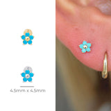 Turquoise Flower Flat Back Stud in Solid 14k Yellow Gold