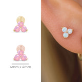 Pink Opal Trinity Cluster Flat Back Stud in Solid 14k Rose Gold