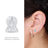 Small Diamond Trinity Flat Back Stud in Solid 14k White Gold