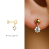 Solitaire Diamond Drop Flat Back Stud in Solid 14k Yellow Gold