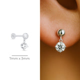 Solitaire Diamond Drop Flat Back Stud in Solid 14k White Gold