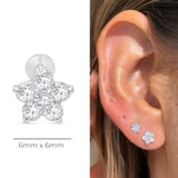 Six Round Diamond Flower Flat Back Stud in Solid 14k White Gold