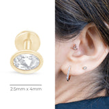 Oval Cubic Zirconia Flat Back Earring in Bezel Set Solid  Gold