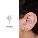 Diamond Pavé Studded Cross Flat Back Stud in Solid 14k White Gold