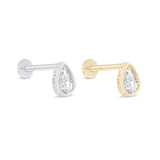 Bezel Set Pear Cubic Zirconia Flat Back Earring