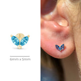 London Blue Topaz Double Marquise Flat Back Stud in Solid 14k Yellow Gold