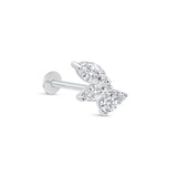 Marquise Angel Wing Flat Back Stud in Solid 14k White Gold