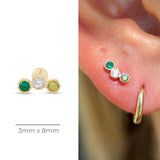 Triple Emerald Flat Back Stud Milgrain Set in Solid 14k Yellow Gold