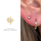 Tiny Starburst 14k Gold Flat Back Earring