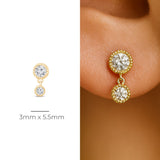 Double Diamond Drop Flat Back Stud in Solid 14k Yellow Gold