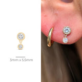 Double Diamond Drop Flat Back Stud in Solid 14k Yellow Gold