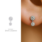 Double Diamond Drop Flat Back Stud in Solid 14k White Gold