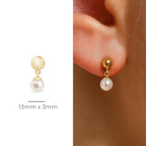 Gold and Pearl Drop Flat Back Stud in Solid 14k Yellow Gold