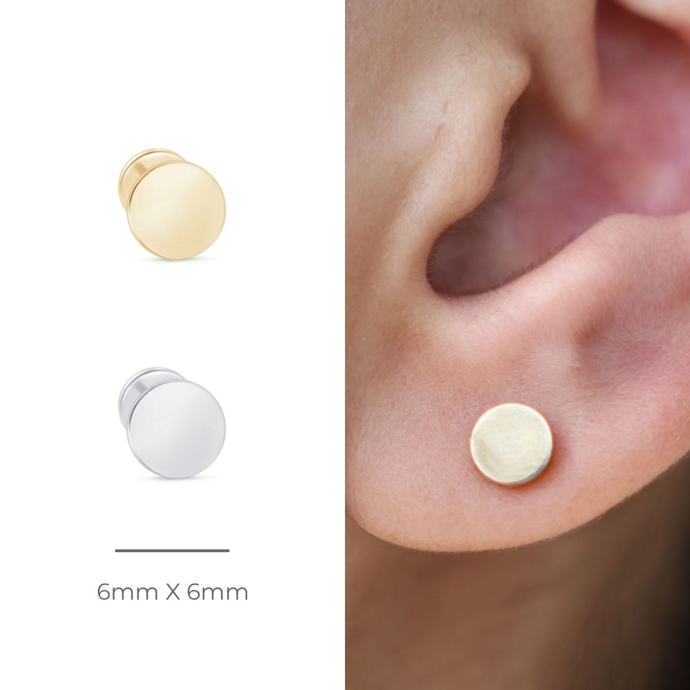 White Gold Disc Flat Back Stud Earring