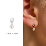 Gold and Pearl Drop Flat Back Stud in Solid 14k White Gold