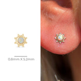 Solid 14k Gold Sunburst Opal Stud Earring