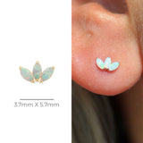 Solid 14k Gold Triple Marquise Opal Lotus Stud