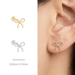 Yellow Gold Beaded Bow Knot Flat Back Earring