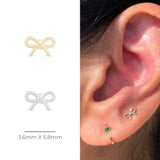 Solid 14k White Gold Bow Knot Stud Earring