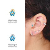 Blue Topaz Flower Flat Back Stud