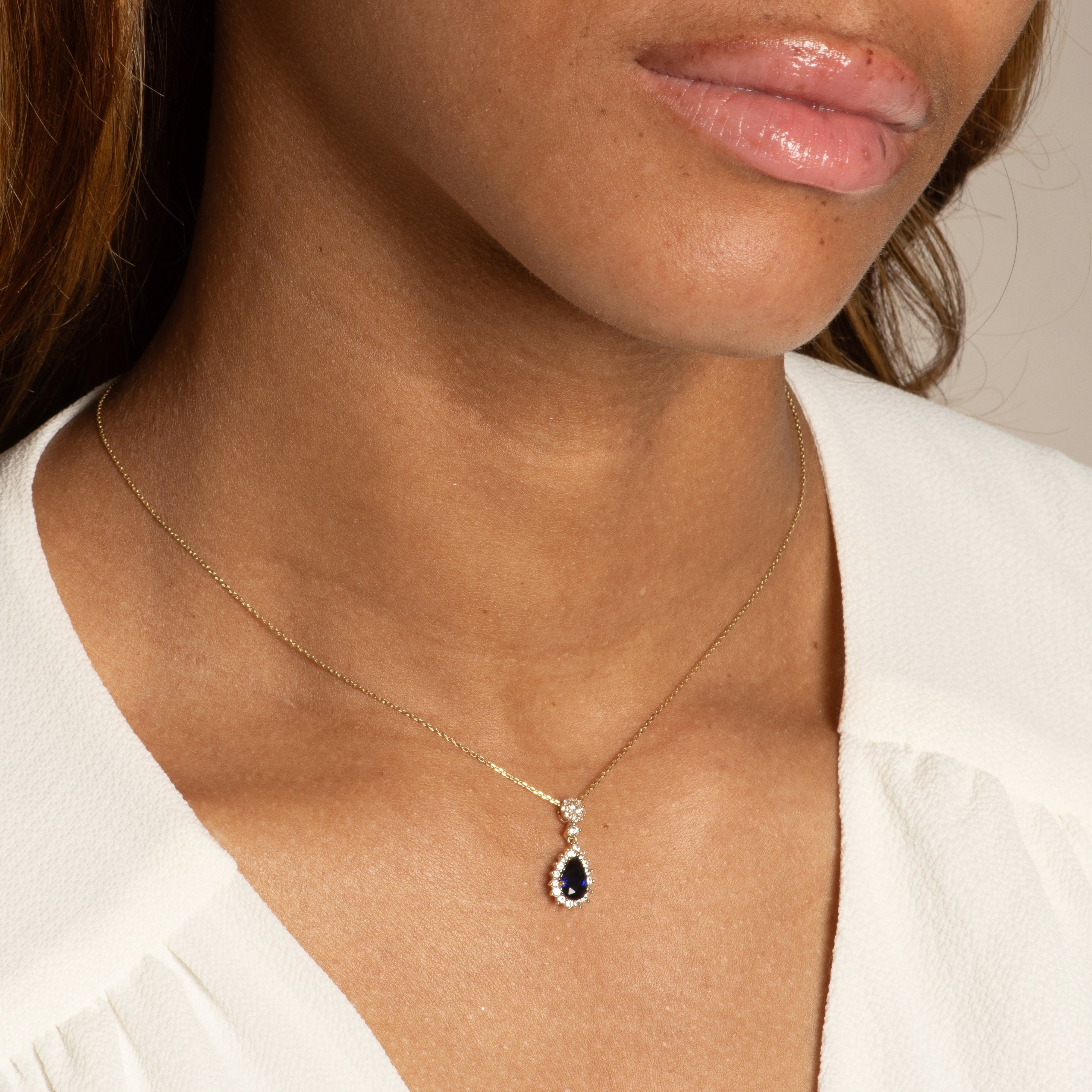 Teardrop Shaped Sapphire with White Sapphire Halo Necklaces Estella Collection #product_description# 32721 10k 925 Birthstone #tag4# #tag5# #tag6# #tag7# #tag8# #tag9# #tag10#