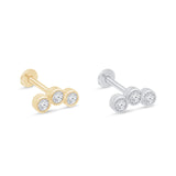 Triple Cubic Zirconia Milgrain Flat Back Stud (White)