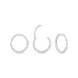 Opal Hoop Earring in Solid 14k White Gold