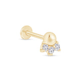 Solid 14k Yellow Gold Triple CZ Beaded Stud