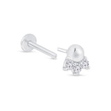Solid 14k White Gold Triple CZ Beaded Stud
