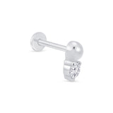 Beaded CZ Drop Stud Earring in 14k White Gold