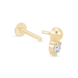 Beaded CZ Drop Stud Earring in 14k Yellow Gold