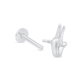 Solid 14k White Gold Peace Sign Flat Back Stud Earring
