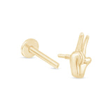 Solid 14k Yellow Gold Peace Sign Flat Back Stud Earring