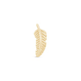 Solid 14k Yellow Gold Feather Flat Back Stud Earring
