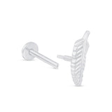 Solid 14k White Gold Feather Flat Back Stud Earring