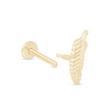 Solid 14k Yellow Gold Feather Flat Back Stud Earring