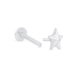 Solid 14k White Gold Star Flat Back Stud Earring