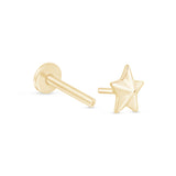 Solid 14k Yellow Gold Star Flat Back Stud Earring