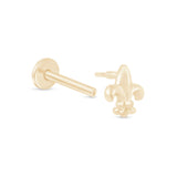 Solid 14k Yellow Gold Fleur-de-Lis Flat Back Stud Earring