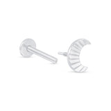 Solid 14k White Gold Crescent Moon Flat Back Stud Earring