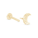 Solid 14k Yellow Gold Crescent Moon Flat Back Stud Earring