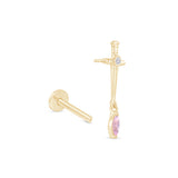 Solid 14k Yellow Gold Pink Marquise Dagger Earring