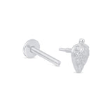 Solid 14k White Gold Strawberry Flat Back Stud