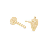 Solid 14k Yellow Gold Strawberry Flat Back Stud