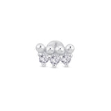 Triple CZ Beaded 14k White Gold Stud Earring
