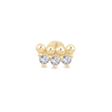 Triple CZ Beaded 14k Yellow Gold Stud Earring
