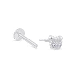 Triple CZ Beaded 14k White Gold Stud Earring