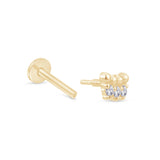 Triple CZ Beaded 14k Yellow Gold Stud Earring