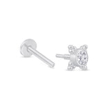 Solid 14k White Gold CZ Beaded Stud Earring